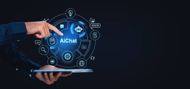 istock Businessman finger touch AI hologram, holding tablet. Chat bot assistant 2190206159