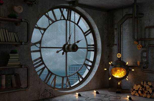 Room with fireplace cyberpunk concept. Room with fireplace cyberpunk concept