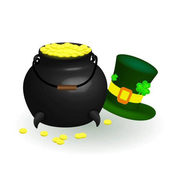 istock Happy St. Patrick's Day Hat and Pot of Gold Isolated 2190212384