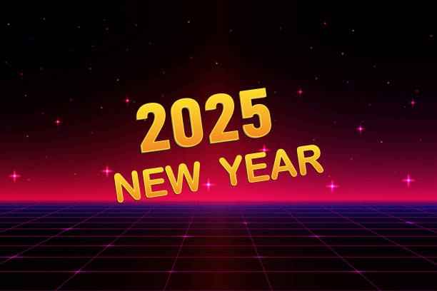 istock Happy new year 2025 on Retro Pixel art background. New Year concept 2190213131