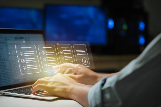 istock Checklist and filling survey form online. Document management system, DMS. Quality control and accuracy Check. 2190213306