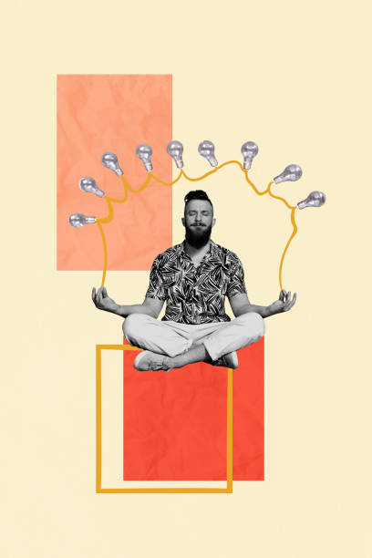 istock Composite artwork photo collage template sketch of young man sit meditate keep calm jigsaw puzzle idea mind startup garland idea lamp 2190214464