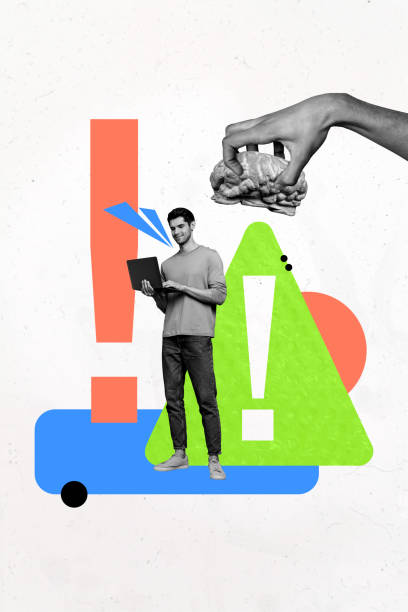 istock Creative artwork template sketch 3D collage of laptop internet computer virtual online young guy type idea creative hand hold brain think 2190216660