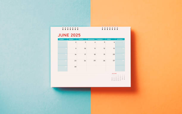 istock June 2025 Calendar On Orange And Blue Background 2190216751