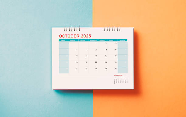 istock October 2025 Calendar On Orange And Blue Background 2190216821