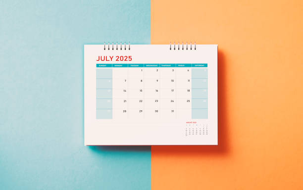 istock July 2025 Calendar On Orange And Blue Background 2190216874