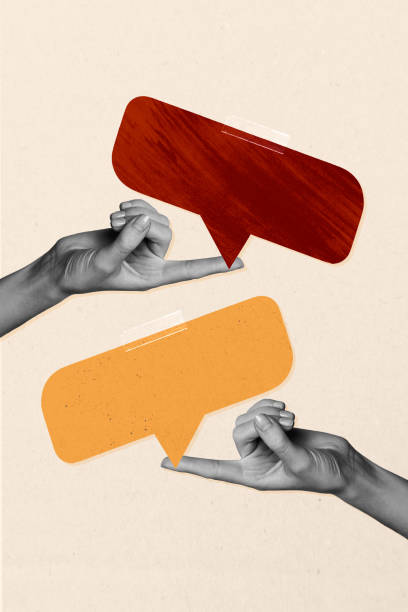 istock Vertical photo collage hands body fragments textbox communication phrase cite dialog conversation speech drawing background 2190217944