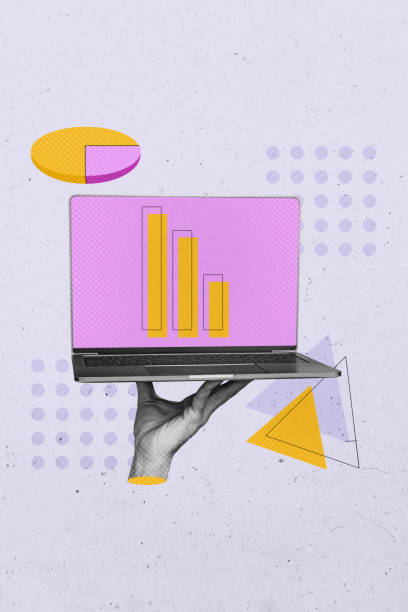istock Vertical art creative trend collage of hand hold laptop device chart development success growth purpose achievement chance 2190218007