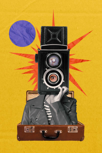 istock Sketch image trend artwork montage 3D photo collage of author camera hobby shot content head person appear travel baggage hand hold 2190218111