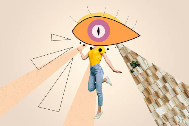 istock Composite trend artwork image photo collage of huge eyes watch vision allseeing control freemason head young lady walk headless model pose 2190218693