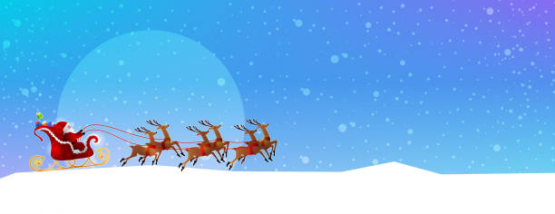 istock Santa Claus and Reindeers Horizontal Banner In Winter Background 2190221004