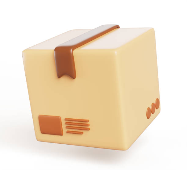 istock 3d cardboard box mockup, cargo and parcel package with tape top and label side. Brown square carton closed packaging for goods, isolated packs for freight shipping Cartoon render icon. 3D illustration 2190223114