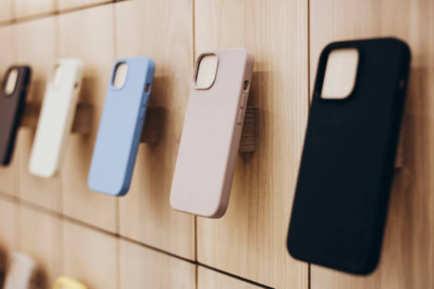 istock Assortment of protective cellphone phone cases in electronics shop interior. 2190225229