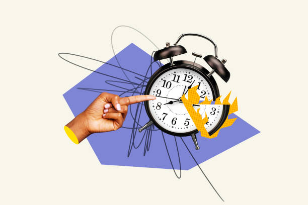 istock Composite trend artwork sketch image photo collage of huge clock time deadline timepiece fired burn flame hand gesture finger point show 2190228710