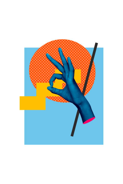 istock Creative artwork template sketch image 3D collage of anonymous hand hold gesture showing okay nonverbal language illustration line 2190228722