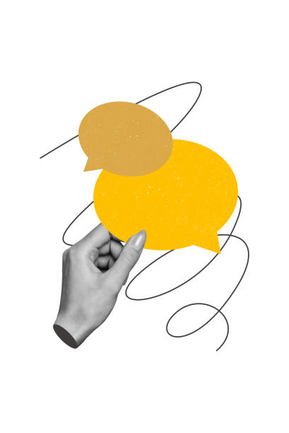 istock Vertical poster collage 3d hand body fragment textbox message communication phrase dialog share mind opinion drawing background 2190228741