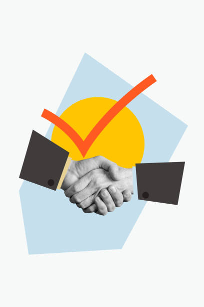 istock Vertical collage poster handshake arms body fragments cooperation gesture complete done success tick check teamwork colleagues agreement 2190228774