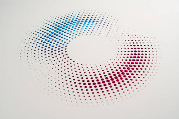 Modern cut paper artwork with circular gradient design featuring blue and red hues on a white background.