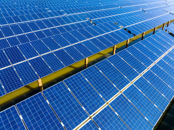 istock Large-scale floating solar power station, aerial view 2190230157