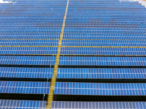 istock Large-scale floating solar power station, aerial view 2190230877