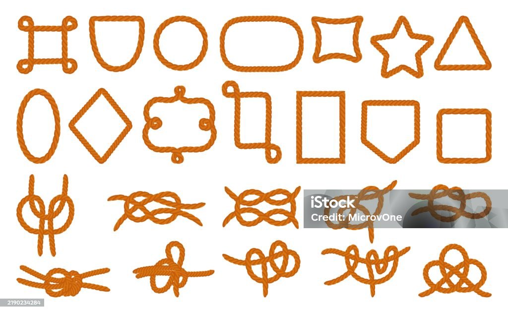 Rope Frames Set String Borders Different Shapes Round Star Square ...