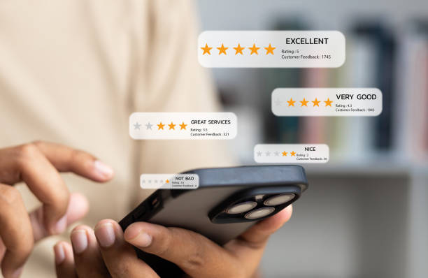 istock Online application customer review and satisfaction feedback concept, Clients rating service experience and providing feedback for quality and reputation improvement, Business reputation ranking. 2190236753
