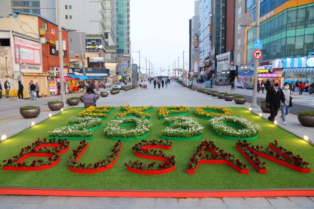 People visit Haeundae district in Busan city, South Korea.