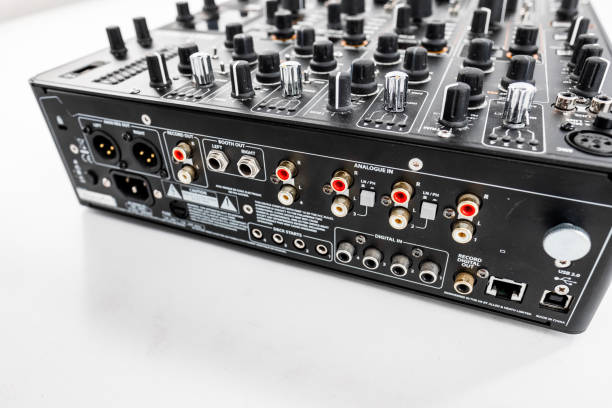 istock Close-Up View of Professional Audio Mixer Back Panel Connections with Inputs and Outputs 2190246860