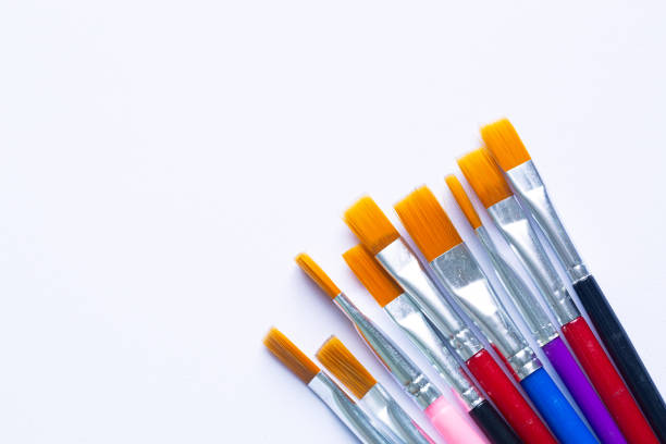 Watercolor brush isolated on white background,Many different paint brushes isolated on white