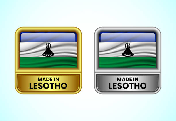 istock Made in Lesotho label icon in gold and silver color. Flag icon set for business 2190249533