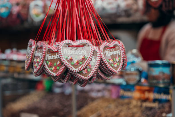 Decorated gingerbread hearts from Nuremburg (Nurnberg) Germany Christmas Market