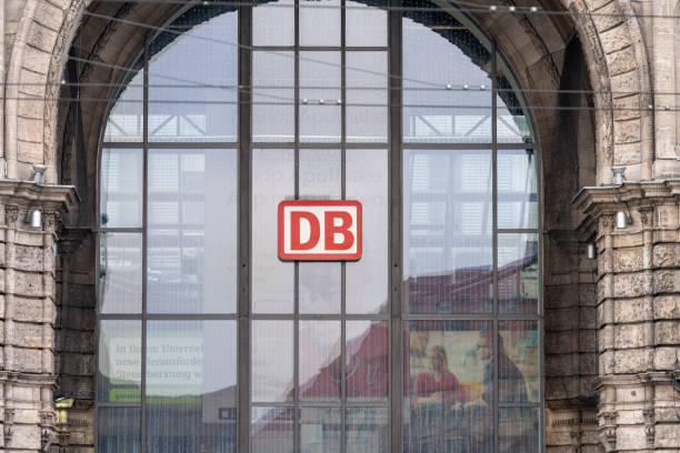 Nuremberg, Germany - December 4, 2024: Deutsche Bahn Nuremberg Hauptbahnhof Central Station, logo