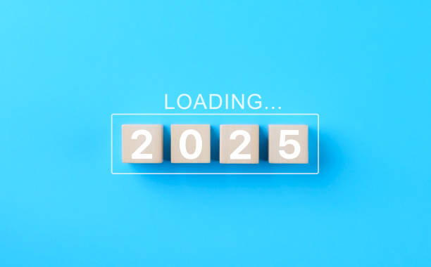 istock Loading 2025 New Year progress concept. Wooden blocks 