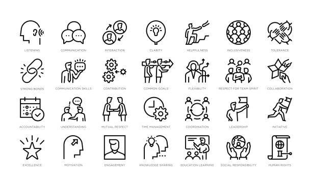 podstawowe wartości: ikony podstawowych zasad - koordynacja stock illustrations