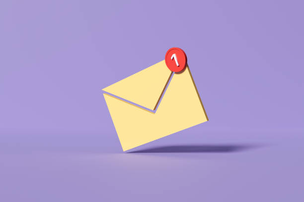 istock Yellow email icon showing one unread message notification on purple background 2190265550
