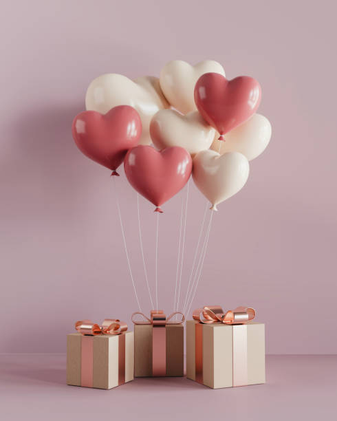 istock heart balloons and gift boxes pink , beige color valentine concept. 3d rendering 2190266440