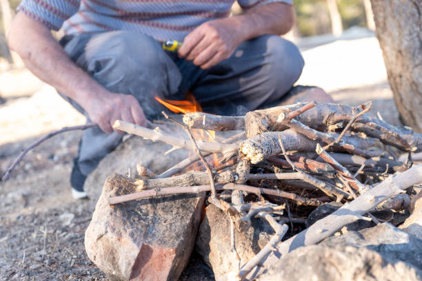 istock Person Starting a Campfire with Sticks in an Outdoor Setting 2190269192