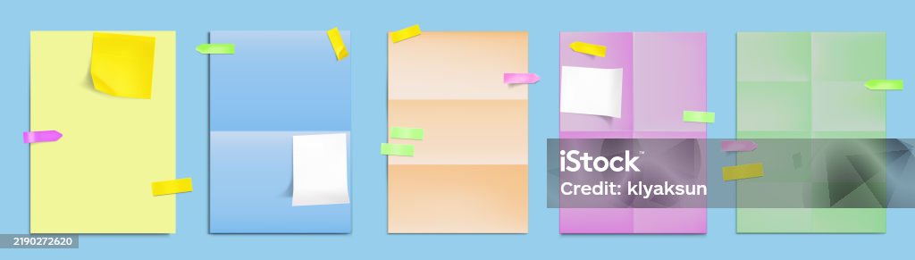 Sticky Notes Documents Folded Paper Documents Set With Sticky Notes Stock Illustration ...