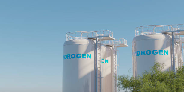istock Hydrogen fuel gas tank with blue sky background, renewable energy concept, 3d rendering. 2190272722