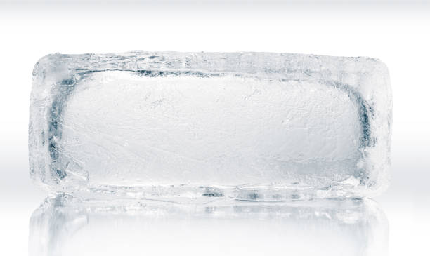 istock Natural textured ice block with internal cavity isolated on a white background with reflection. 2190275994