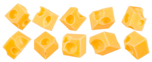 istock Collection of cheese cubes isolated on white background 2190278482