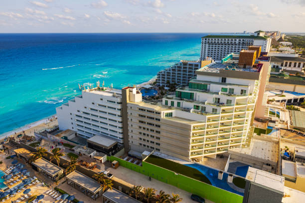 Scenic aerial view of Hotel Zone in Cancun, Mexico
