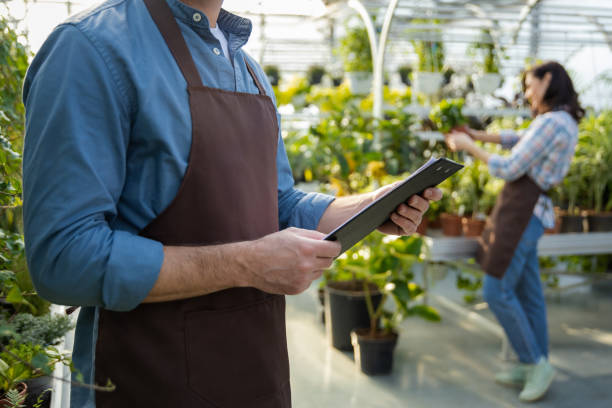 istock Male supervisor working in a greenhouse and looking positive 2190284222