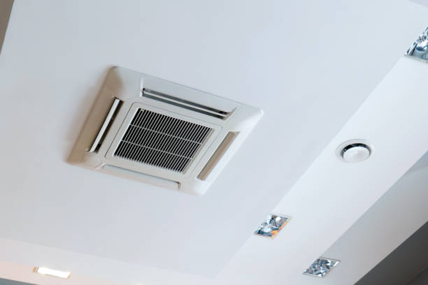 istock Modern ceiling HVAC air conditioning system in office building, air outlet ventilation, cooling and heating technology for indoors interior climate temperature control, energy-efficient design, nobody 2190287135