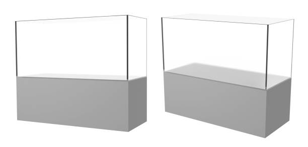 istock Modern minimalistic display cases set for exhibitions or retail, clear glass showcases with gray base, isolated on white, cut out, product presentation, art museum gallery use, expensive items show 2190288412