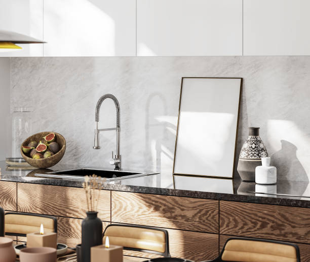 istock Frame mockup in simple cozy Scandinavian kitchen 2190296776
