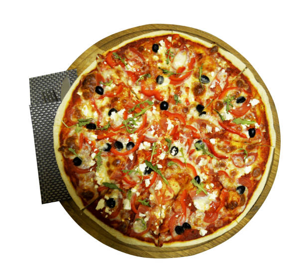 istock Greek pizza isolated on white background 2190298457