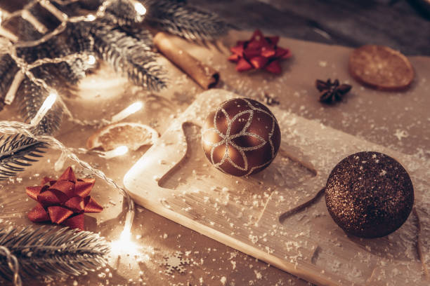 istock Creative chocolate dessert Christmas balls on the table. 2190299187