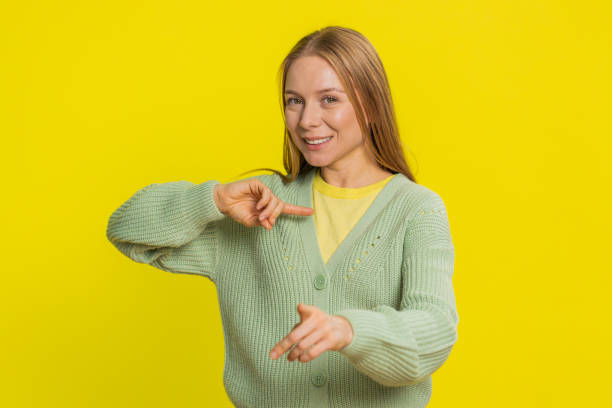 istock Smiling happy woman pointing forward to camera, choosing lucky victory winner, indicating, promotion 2190304478