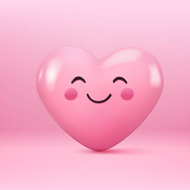 istock Adorable pink heart with a smiling face and rosy cheeks on a pink background 2190314032
